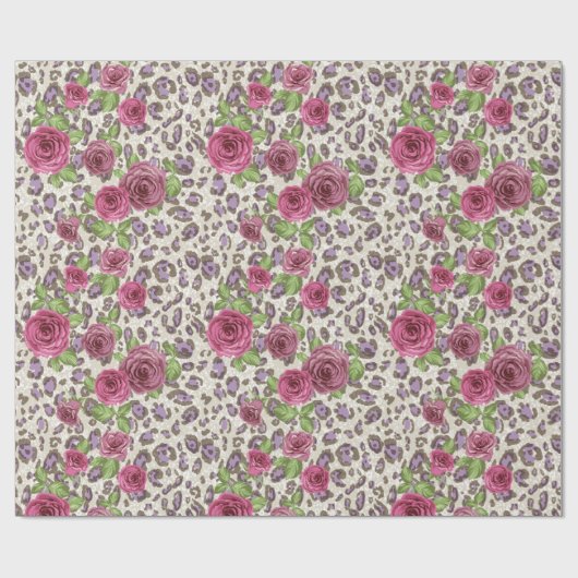 Luipaard afdrukken en Rozen Cadeaupapier (Vlak)