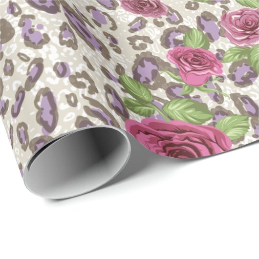 Luipaard afdrukken en Rozen Cadeaupapier (Rol Hoek)
