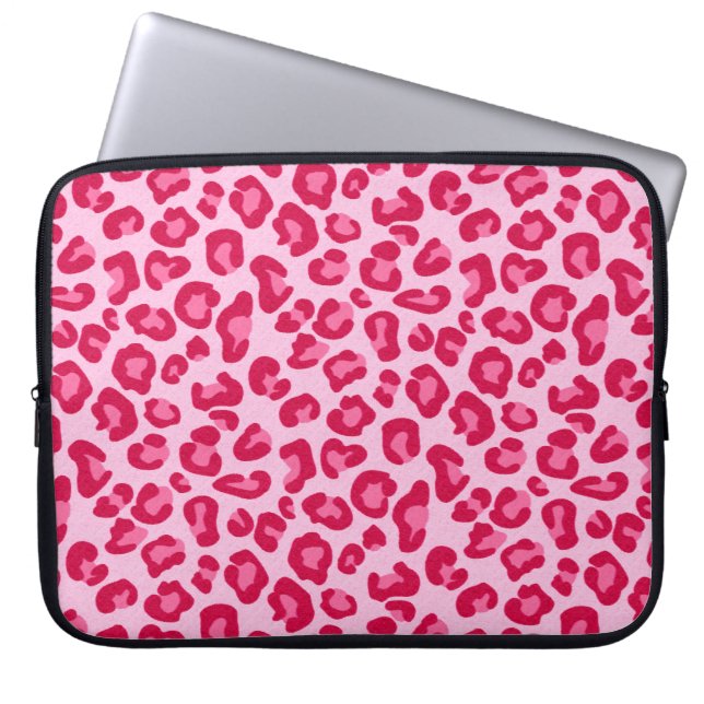Luipaard afdrukken in pastel roze, hot roze en Fuc Laptop Sleeve (Voorkant)