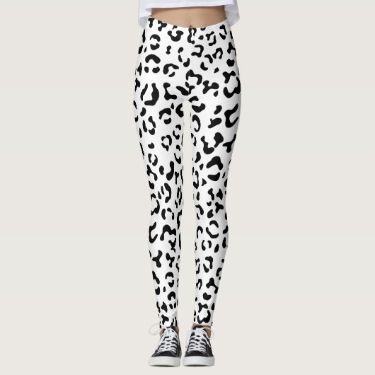 Luipaard afdrukken, luipaarden, zwart-wit leggings (Voorkant)