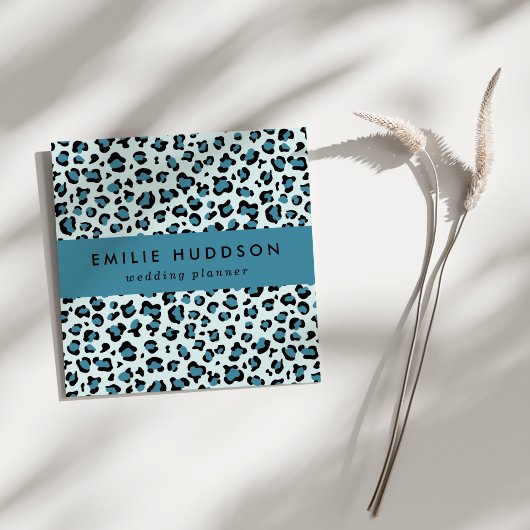 Luipaard afdrukken, luipspuiten, blauwe luipaard vierkante visitekaartje