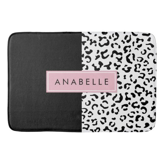 Luipaard afdrukken, spuiten, zwart en wit, Jouw na Badmat (Voorkant)