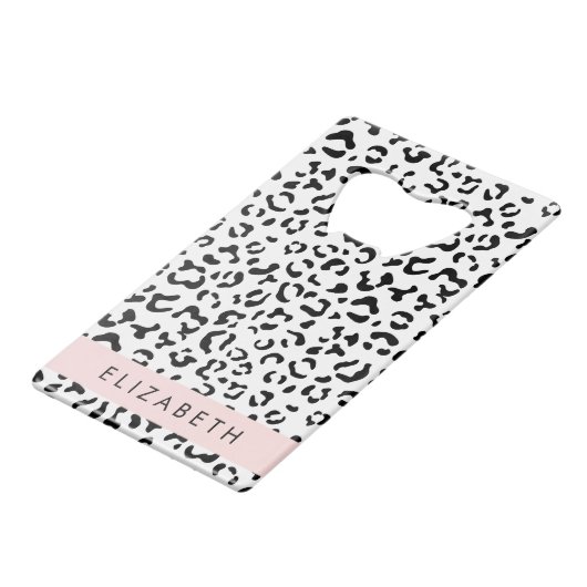 Luipaard afdrukken, spuiten, zwart en wit, Jouw na Creditkaart Flessenopener (Voorkant Gekanteld)