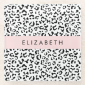 Luipaard afdrukken, spuiten, zwart en wit, Jouw na Glazen Onderzetter (Voorkant)