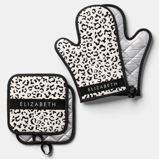 Luipaard afdrukken, spuiten, zwart en wit, Jouw na Ovenwant & Pannenlap Set (Voorkant / Achterkant)