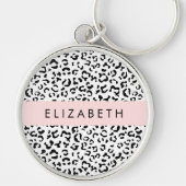 Luipaard afdrukken, spuiten, zwart en wit, Jouw na Sleutelhanger (Voorkant)