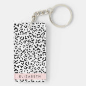 Luipaard afdrukken, spuiten, zwart en wit, Jouw na Sleutelhanger (achterkant)