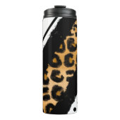 Luipaard afdrukken, zwarte en witte pooldots, stri thermosbeker (Voorkant)