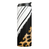 Luipaard afdrukken, zwarte en witte pooldots, stri thermosbeker (Gedraaid links)