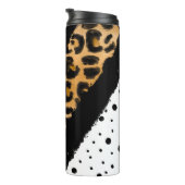 Luipaard afdrukken, zwarte en witte pooldots, stri thermosbeker (Geroteerd rechts)