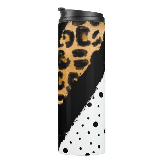 Luipaard afdrukken, zwarte en witte pooldots, stri thermosbeker (Geroteerd rechts)