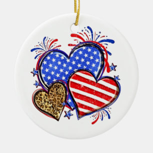 Luipaard Amerikaanse Vlag Hart 4 juli USA Keramisch Ornament