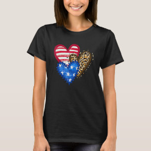 Luipaard Amerikaanse Vlag Harten 4 juli Schattig G T-shirt