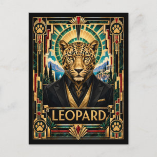 Luipaard, Art Deco Wilde Dieren Briefkaart