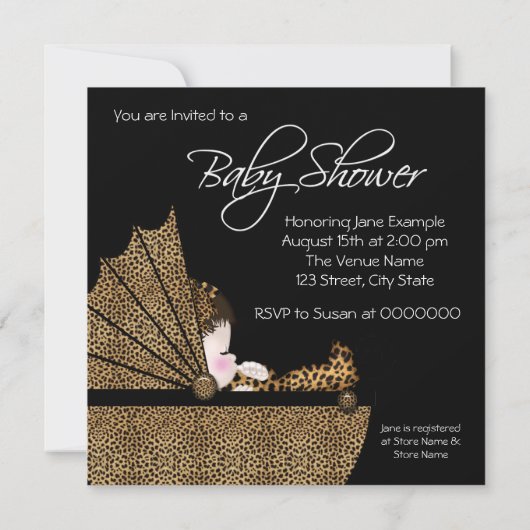 Luipaard Baby Meisje Douche Kaart (Achterkant)