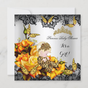 Luipaard Baby Shower Meisje Vlinder Geel Grijs Kaart