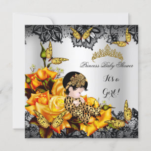 Luipaard Baby Shower Meisje Vlinder Geel Grijs Kaart
