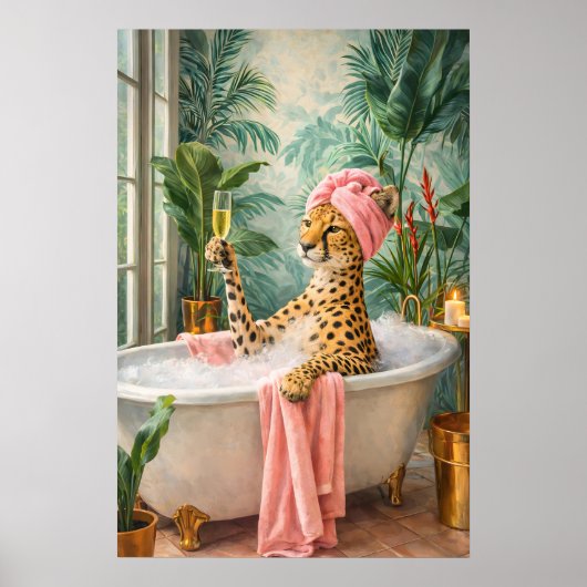 Luipaard badposter, Grappige dier badkamer kunst Poster (Voorkant)