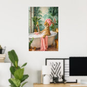 Luipaard badposter, Grappige dier badkamer kunst Poster (Thuiskantoor)