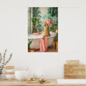 Luipaard badposter, Grappige dier badkamer kunst Poster (Keuken)