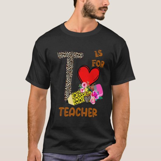 Luipaard Bloemen Potlood Leraar T-shirt (Voorkant)