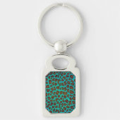 Luipaard Bruin en Turkoois Print Sleutelhanger (Voorkant)