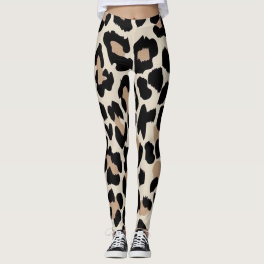 Luipaard bruine & zwarte huid print leggings (Voorkant)