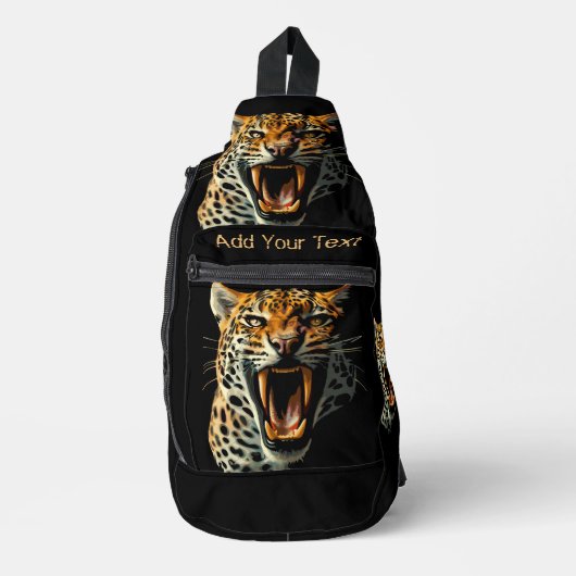 Luipaard brullende aanval hoofd accessoire pouch sling bag (Voorkant)