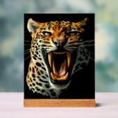 Luipaard brullende aanvalskop acryl bord (Neutraal)