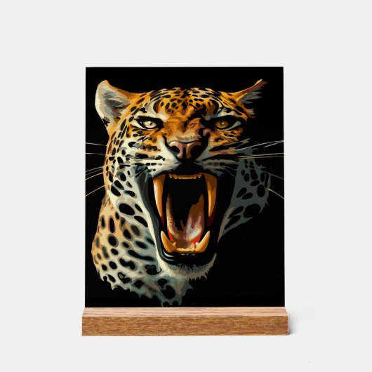 Luipaard brullende aanvalskop acryl bord (Voorkant)