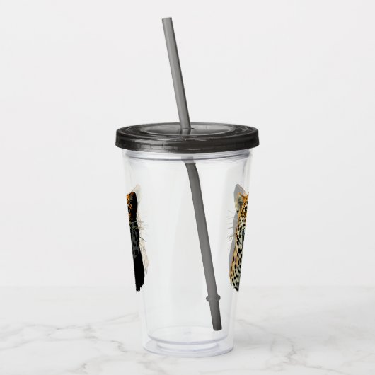 Luipaard brullende aanvalskop acryl drinkbeker (Links)