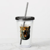 Luipaard brullende aanvalskop acryl drinkbeker (Achterkant)
