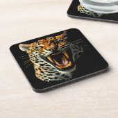 Luipaard brullende aanvalskop bier onderzetter (Linkerzijde)