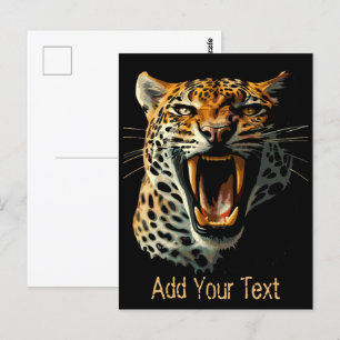 Luipaard brullende aanvalskop briefkaart