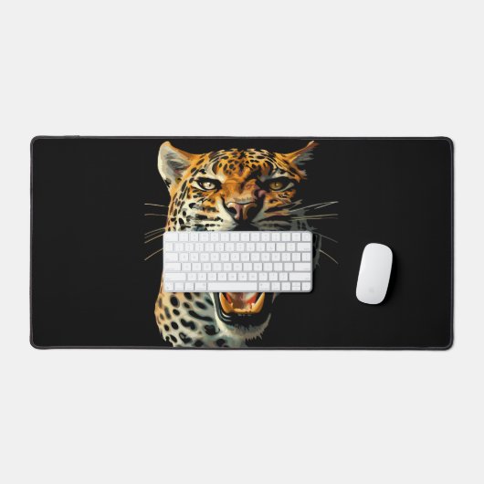 Luipaard brullende aanvalskop bureaumat (Keyboard & Muis)