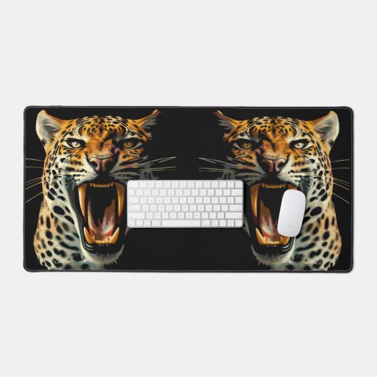 Luipaard brullende aanvalskop bureaumat (Keyboard & Muis)