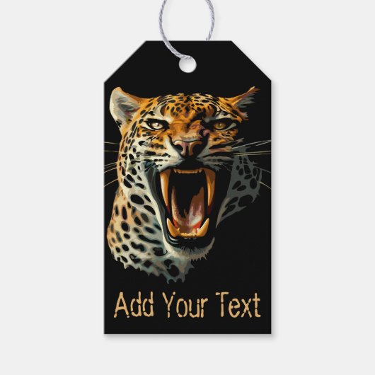 Luipaard brullende aanvalskop cadeaulabel (Voorkant)