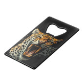 Luipaard brullende aanvalskop creditkaart flessenopener (Voorkant Gekanteld)