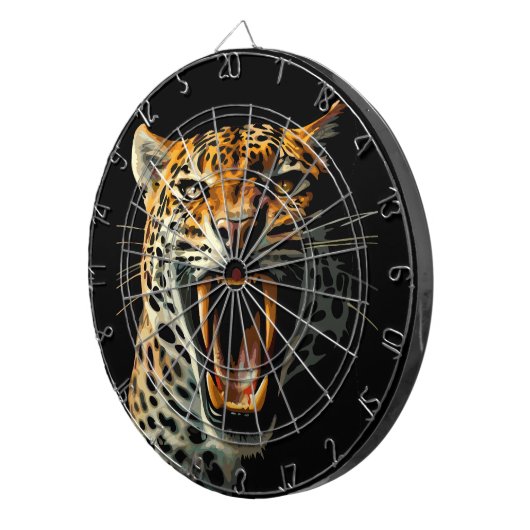 Luipaard brullende aanvalskop dartbord (Voorkant Rechts)