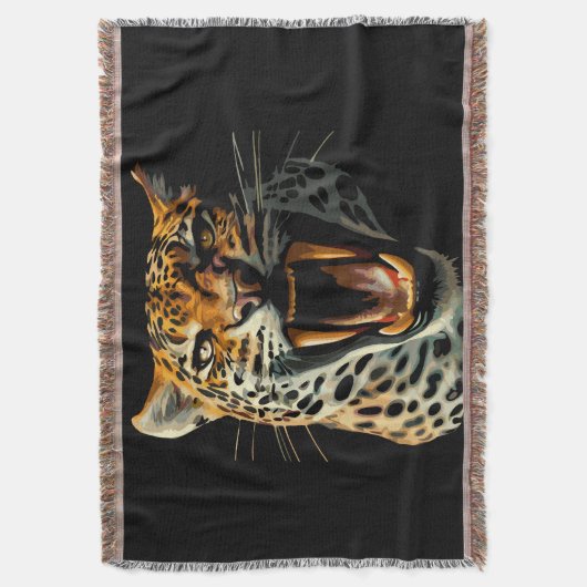 Luipaard brullende aanvalskop deken (Voorkant Verticaal)