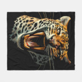 Luipaard brullende aanvalskop fleece deken (Voorkant (Horizontaal))
