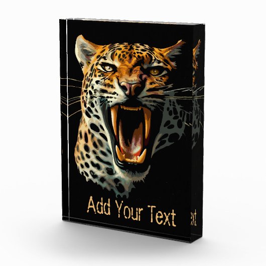 Luipaard brullende aanvalskop fotoblokken (Rechts)