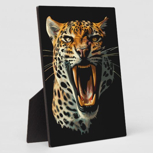 Luipaard brullende aanvalskop fotoplaat (Zijkant)