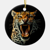 Luipaard brullende aanvalskop keramisch ornament (Voorkant)