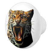 Luipaard brullende aanvalskop keramische knop (Rechts)