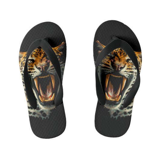 Luipaard brullende aanvalskop kinder teenslippers (Voetbed)