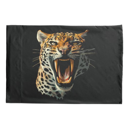 Luipaard brullende aanvalskop kussensloop (Achterkant)