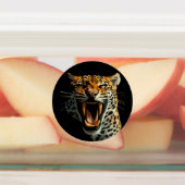 Luipaard brullende aanvalskop labels (Aangebracht)