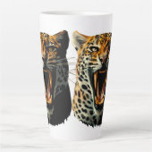 Luipaard brullende aanvalskop latte mok (Voorkant)
