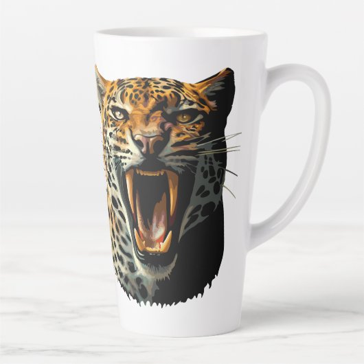 Luipaard brullende aanvalskop latte mok (Rechts)